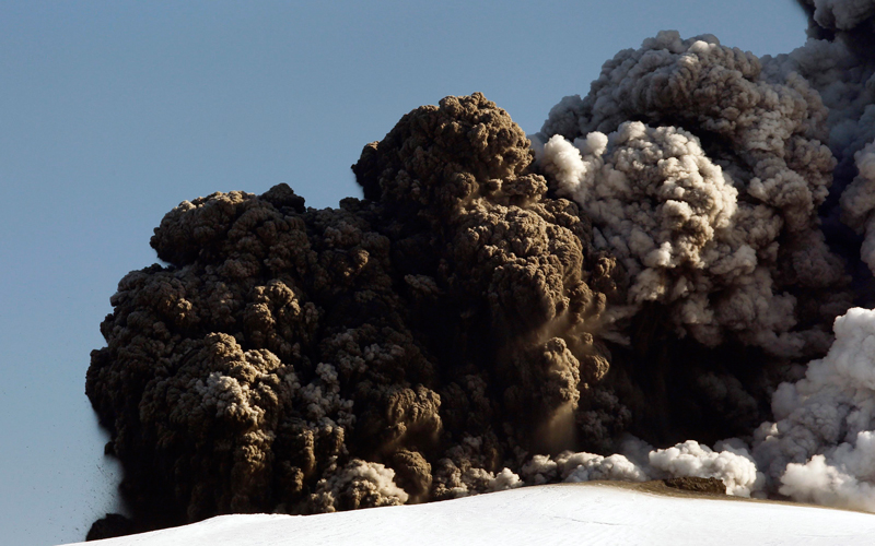 Smoke and ash billow from a volcano in Eyjafjallajokull on April 17. Large parts of Europe enforced no-fly rulings for a third day on Saturday because of a huge ash cloud from an Icelandic volcano that has caused the worst air travel chaos since the Sept. 11 attacks. (Reuters)