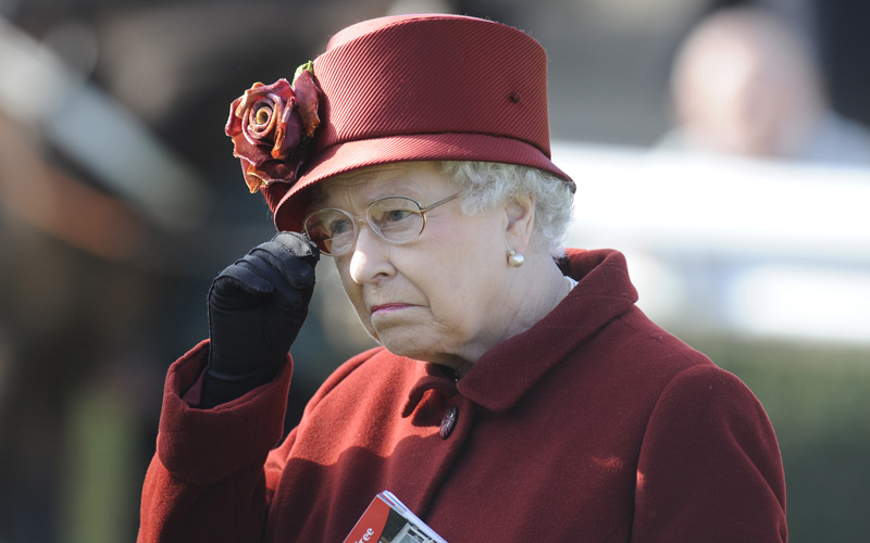 Queen Elizabeth II keeps an eye on her horse Sally Forth as it parades for The Bathwick Tyres Handicap Stakes at Newbury racecourse on April 16, 2010 in Newbury, England. (GETTY IMAGES)