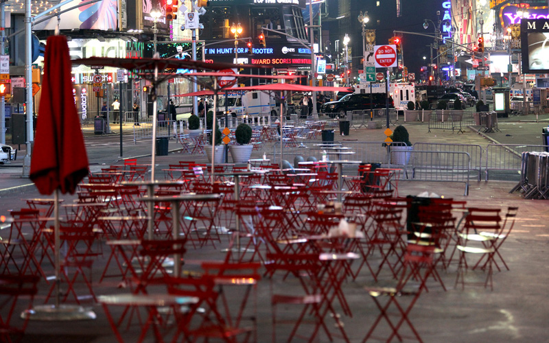 Times Square in New York is void of pedestrians just south of 46th Street in New York, Saturday, May 1, 2010, as an investigation, top center, goes underway. Police have closed some streets in New York City's Times Square as they investigate a car that has been "deemed suspicious."  (AP)