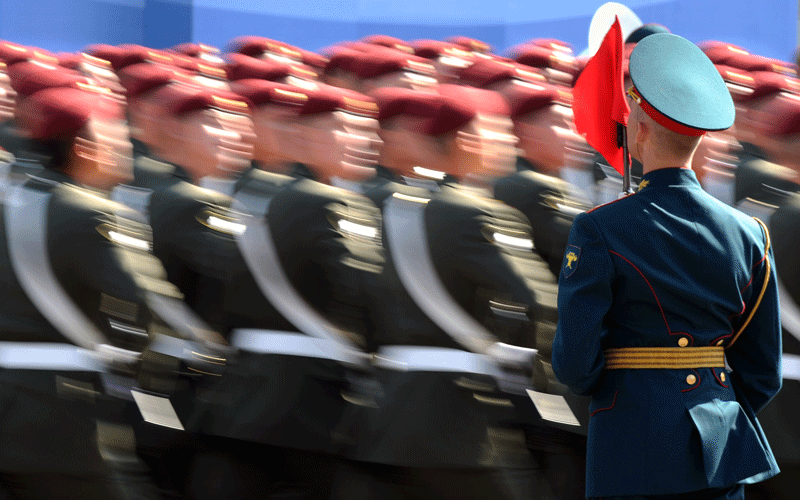 Russian soldiers march through Red Square during the Victory Day parade in Moscow on May 9, 2010. Troops from four Nato states marched through Red Square for the first time Sunday as Russia marked victory in World War II with its biggest military parade since the collapse of the Soviet Union. (AFP)