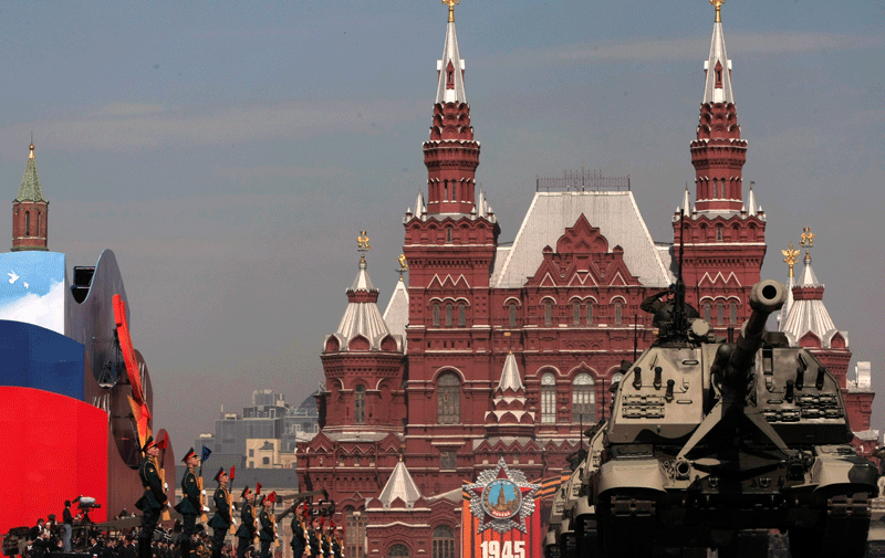 A Russian Army artillery piece maneuvers during the Victory Day Parade, which commemorates the 1945 defeat of Nazi Germany, at Moscow's Red Square, on May 9, 2010. US, French and British troops strode across Red Square for the first time Sunday in a Victory Day parade marked both by the usual impressive display of Russia's military might and an emphasis on international cooperation. (AP)