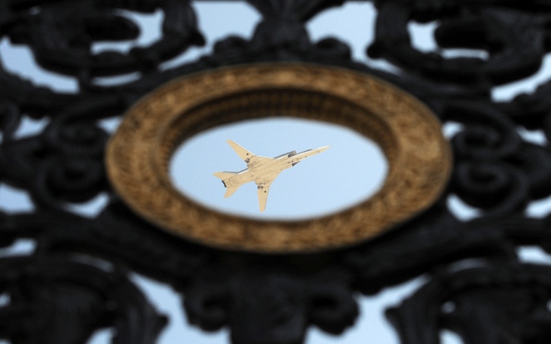 A Russian Tu-22 M3 bomber flies over Red Square during the Victory Day parade in Moscow on May 9, 2010. Troops from four NATO states marched through Red Square for the first time Sunday as Russia marked victory in World War II with its biggest military parade since the collapse of the Soviet Union. (AFP)