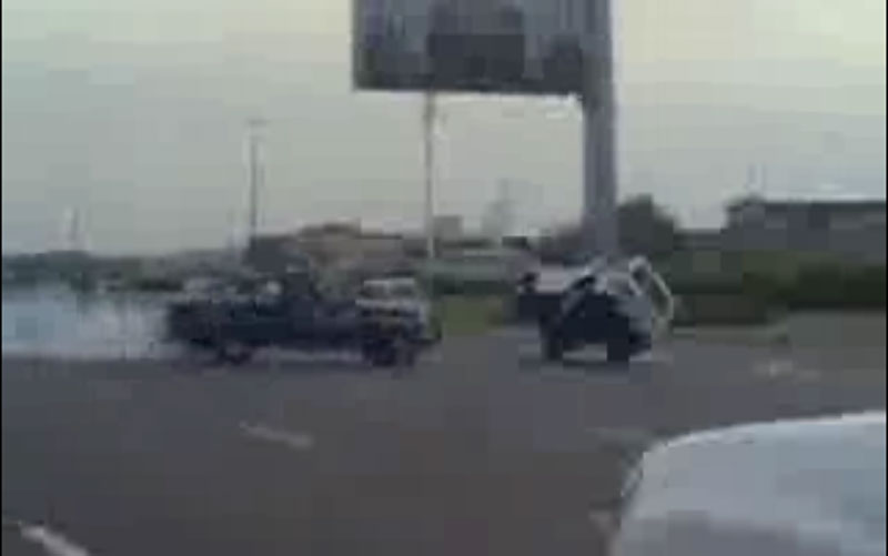 A group of reckless drivers have been caught on camera deliberately spinning and skidding across the highway. (YOUTUBE)