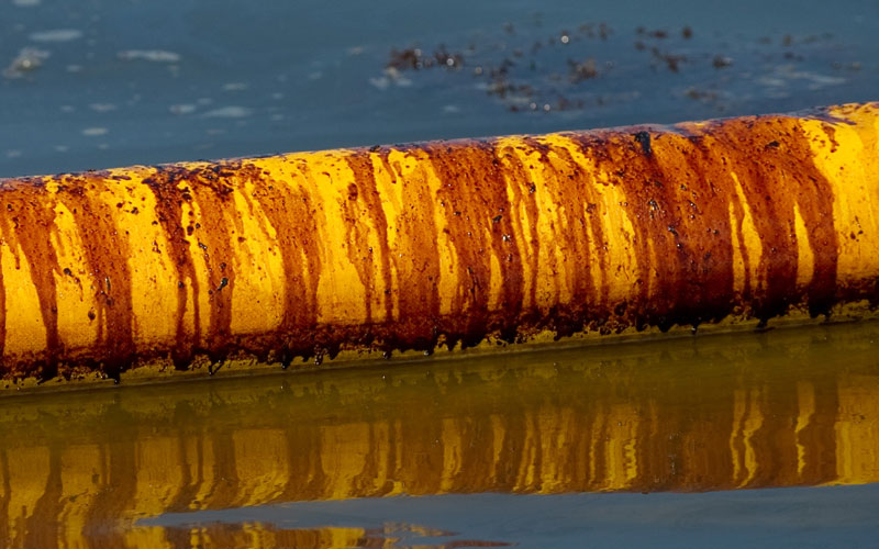 Oil from the BP Deepwater Horizon oil spill covers a protective oil boom in northwestern Barataria Bay near Grand Isle, Louisiana, June 14, 2010. BP may have taken dangerous "shortcuts" in the "days and hours" before a deadly blast that led to the disastrous Gulf of Mexico oil spill, key lawmakers investigating the catastrophe charged Monday. (AFP)