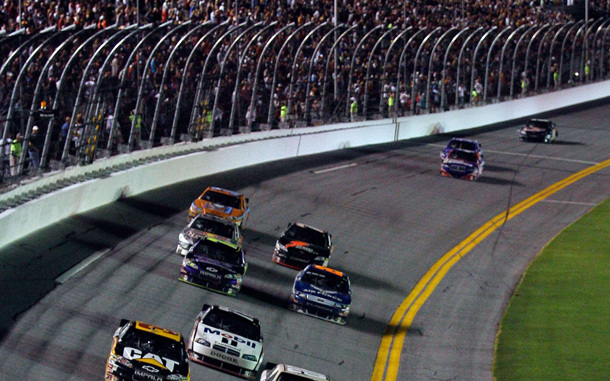 Clint Bowyer, driver of the #33 Cheerios/Hamburger Helper Chevrolet, leads the field during the NASCAR Sprint Cup Series Coke Zero 400 at Daytona International Speedway in Daytona Beach, Florida. (GETTY IMAGES)