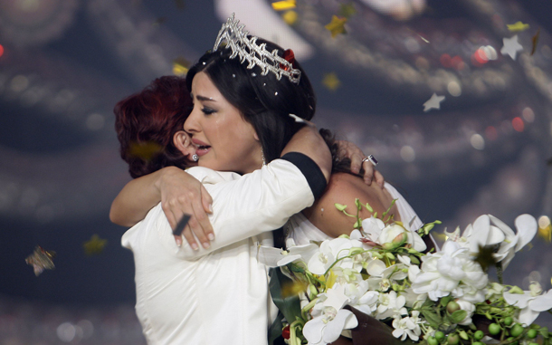 Rahaf Abdallah, 22, cries after winning the Miss Lebanon 2010 beauty pageant at the studios of the Lebanese Broadcasting Corporation International (LBCI) in Adma, north of Beirut. (AFP)