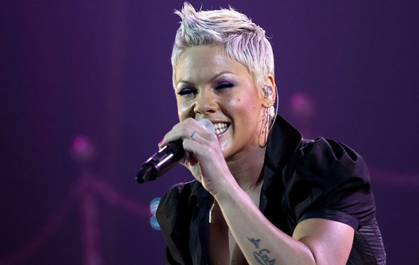 US singer Pink performs in the Parken Stadium in Copenhagen. (AFP)