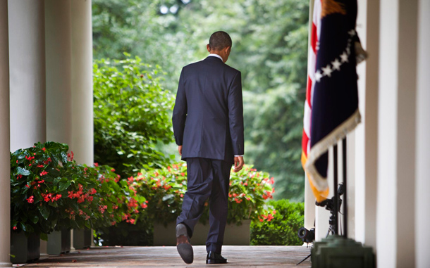 US President Barack Obama returns to the Oval Office after delivering a brief statement to the media in the Rose Garden of the White House, urging Congress to pass legislation that he says will help small businesses, and revealing his concerns over leaks from the battlefield that ended up on the website WikiLeaks in Washington, DC. (EPA)