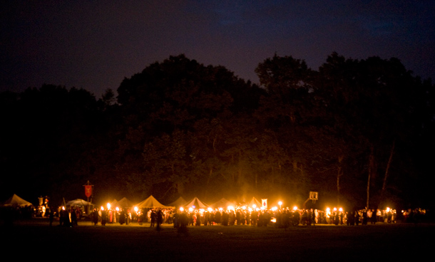 An overview shows people in costumes participating in "Conquest 2010 LARP" (Live Action Role Play) in the northern German village of Brokeloh near Hanover. About 7000 participants from Europe, the United States and Japan dressed up as fantasy characters such as knights and trolls to take part in the three-day role playing event. (REUTERS)