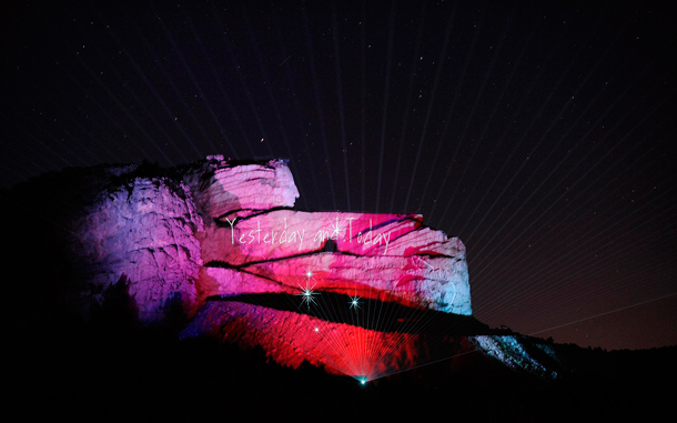 The Crazy Horse Memorial at Thunder Mountain is lit up with different colors and designs during the laser light show in the Black Hills near Custer, South Dakota, USA. The massive undertaking, originally the creation and idea of Polish-American artist and sculptor Korczak Ziokowski, who started the undertaking in 1948, might be the largest sculpture in the world measuring when completed at 641 feet (195 m) wide and 563 feet (172 m) high. (EPA)