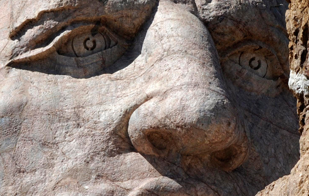 The horseshoe shaped pupils of the chief at the Crazy Horse Memorial which is being carved out of the granite Thunder Mountain in the Black Hills near Custer, South Dakota, USA. (EPA)