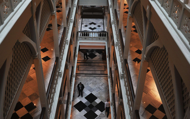 The newly-restored heritage wing of Mumbai's landmark Taj Mahal Palace and Tower hotel is seen before its reopening on August 15. Restoration work on the 105-year old section of the luxury hotel has taken 18 months after it was badly-damaged by fire, shooting and explosions when four heavily-armed Islamist gunmen stormed the building on November 26, 2008. Thirty-one people, including 12 Taj employees, were killed at the hotel, which was the focus of the deadly 60-hour siege that left 166 people dead and more than 300 others injured across the city. (AFP)