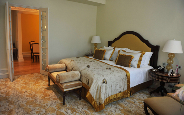 A room in the newly-restored heritage wing of Mumbai's landmark Taj Mahal Palace and Tower hotel is seen before its reopening on August 15. Restoration work on the 105-year old section of the luxury hotel has taken 18 months after it was badly-damaged by fire, shooting and explosions when four heavily-armed Islamist gunmen stormed the building on November 26, 2008. (AFP)