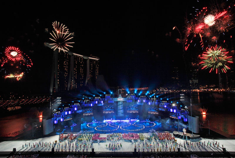 Fireworks explode over the opening ceremony marking the start of the inaugural Youth Olympic Games. (AP)