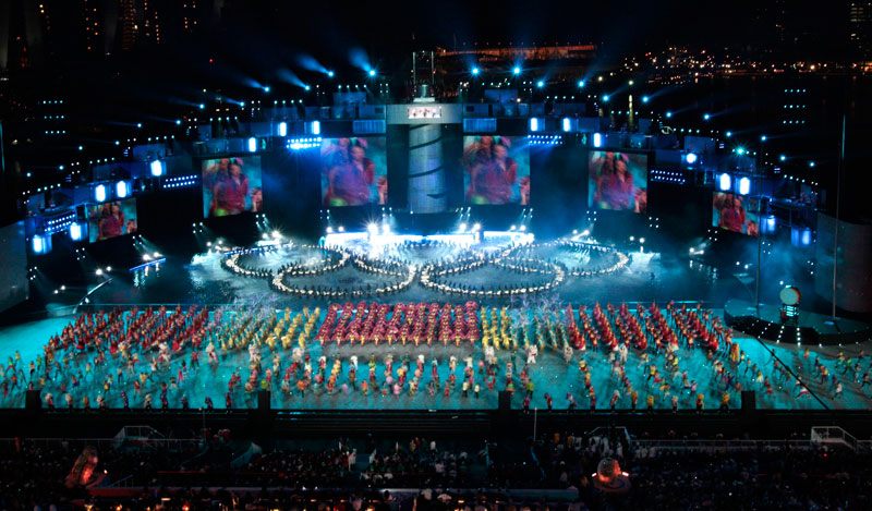 Performers dance during the opening ceremony marking the start of the inaugural Youth Olympic Games. (AP)