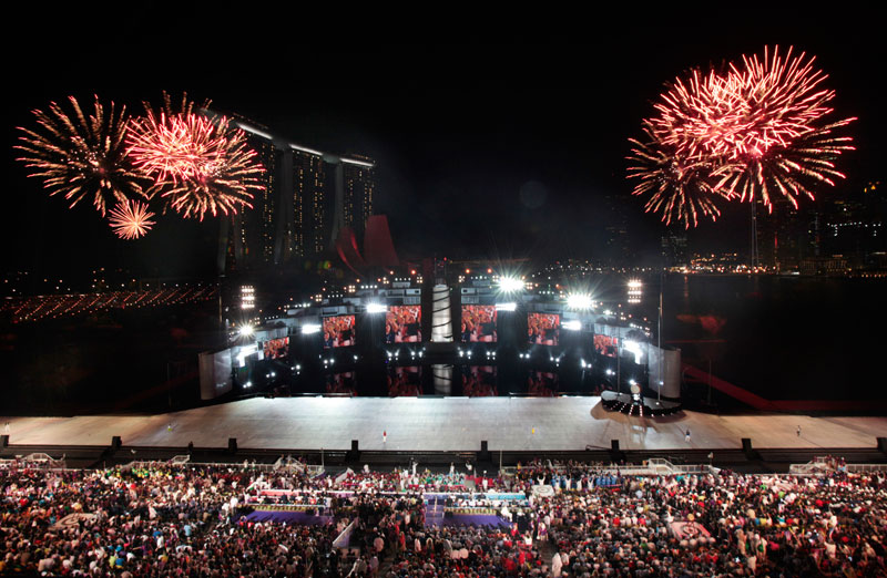 Fireworks explode during the opening ceremony marking the start of the inaugural Youth Olympic Games. (AP)