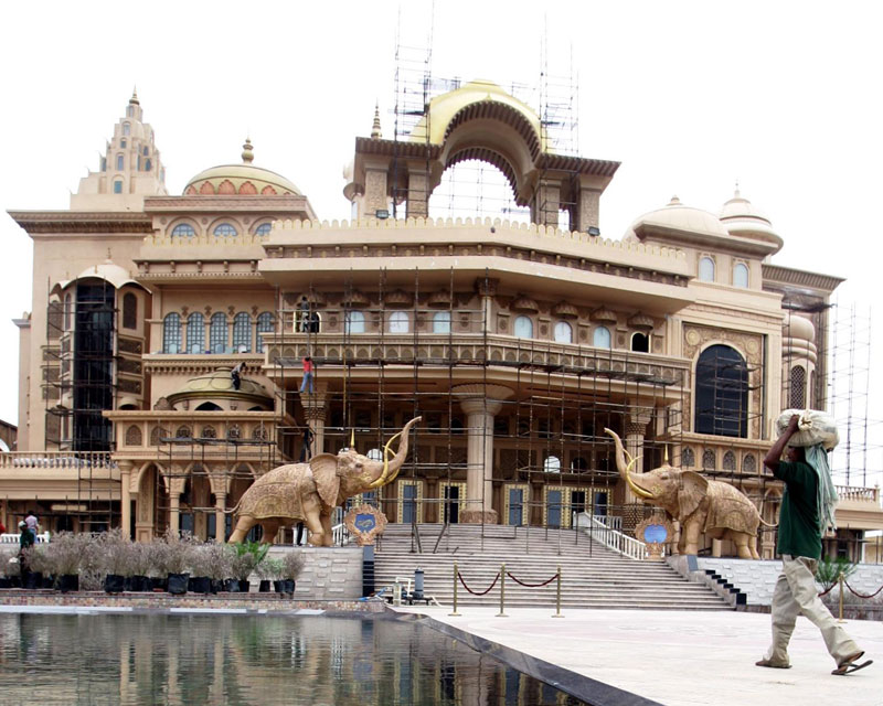 View of the facade of the 'Nautank Mahal' palace at the Bollywood theme park 'Kingdom of Dreams' in Gurgaon, Haryana state, India. (EPA)