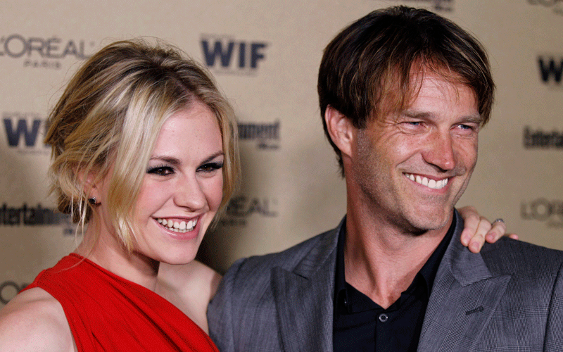 Anna Paquin, left, and Stephen Moyer arrive at the Entertainment Weekly and Women in Film Pre-Emmy Party in West Hollywood, Calif. (AP)