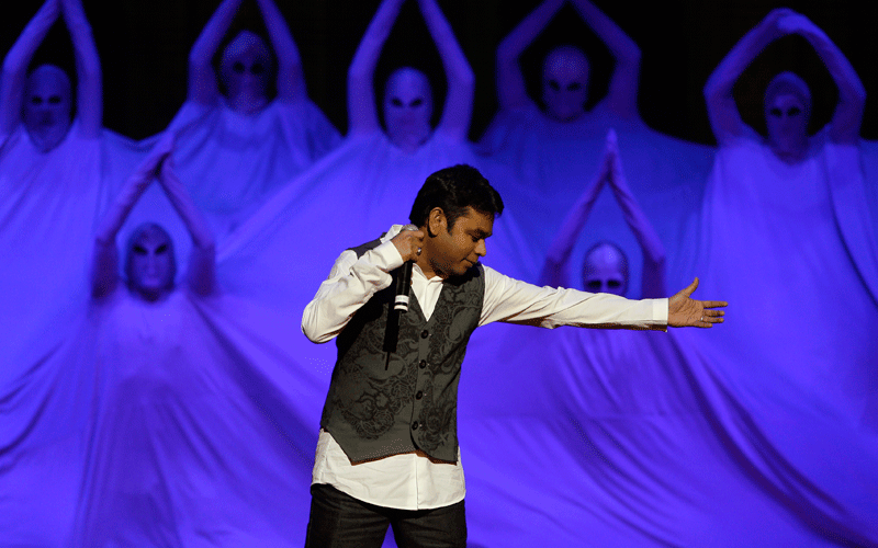 Indian music composer A.R. Rahman presents the theme song for the upcoming Commonwealth Games in Gurgaon, India. (AP)