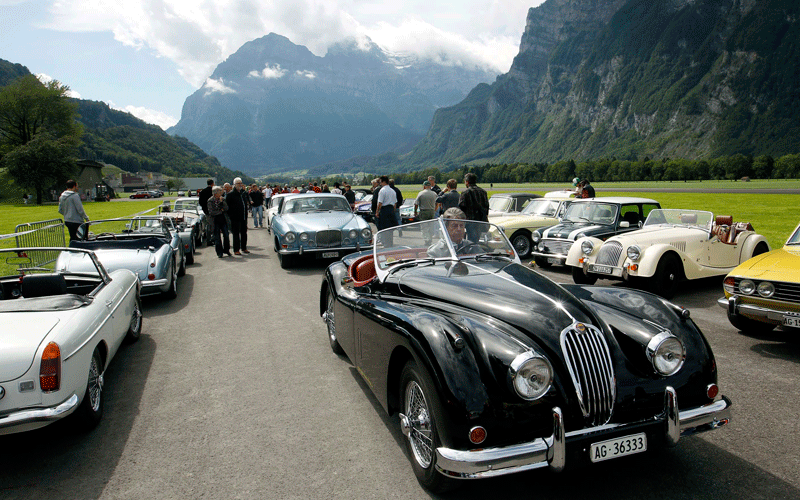 A participant drives his vintage Jaguar sports car during the British Car Meeting 2010 in the village of Mollis some 80 kilometres east of Zurich. (REUTERS)