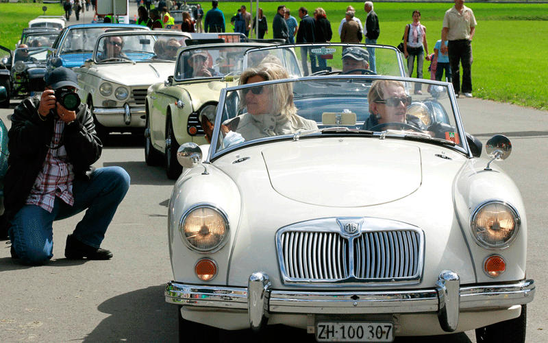 Participants arrive in their vintage MGA sports car during the British Car Meeting 2010 in the village of Mollis some 80 kilometres east of Zurich. (REUTERS)