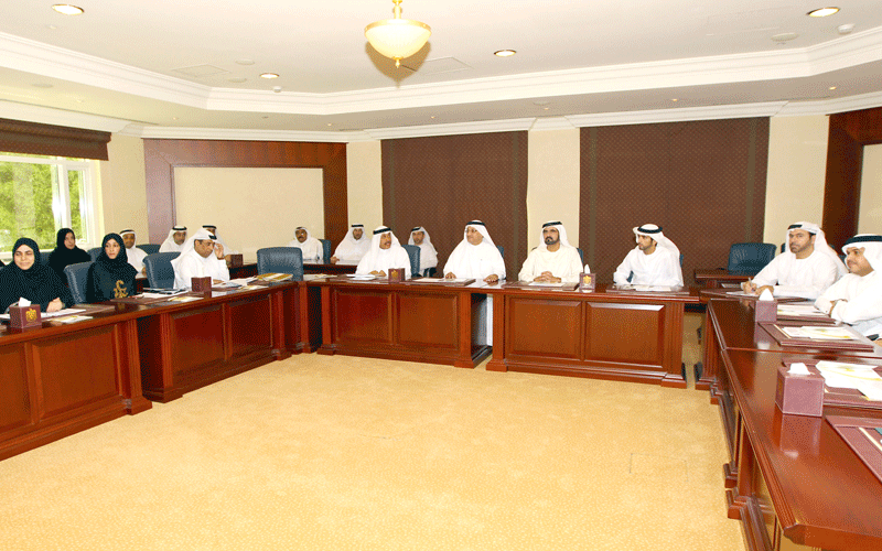 His Highness Sheikh Mohammed bin Rashid Al Maktoum, Vice-President and Prime Minister of the UAE and Ruler of Dubai, and Sheikh Hamdan bin Mohammed bin Rashid Al Maktoum, Dubai Crown Prince, during their visit to the premises of the Ministry of Education in Dubai on Sunday. (WAM)