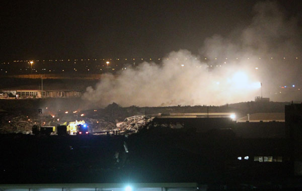 A view of the site where a cargo airplane crashed while taking off at Dubai airport, United Arab Emirates. (EPA)