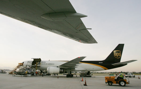 United Parcel Service (UPS) Boeing 747 cargo planes on the tarmac of Hong Kong's Chek Lap Kok airport. A Boeing 747-400 belonging to US courier UPS crashed near Dubai airport, killing both crew members. (AFP)