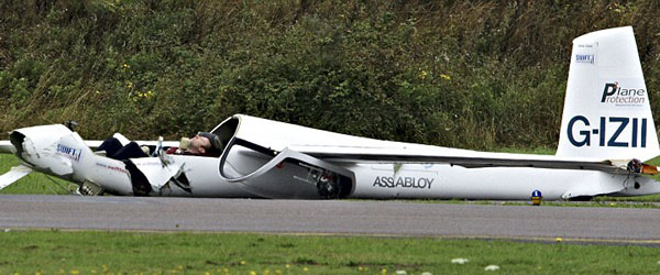 Aftermath: The glider has come to a halt, with a stunned Mike Newman still in the cockpit. (FILE)