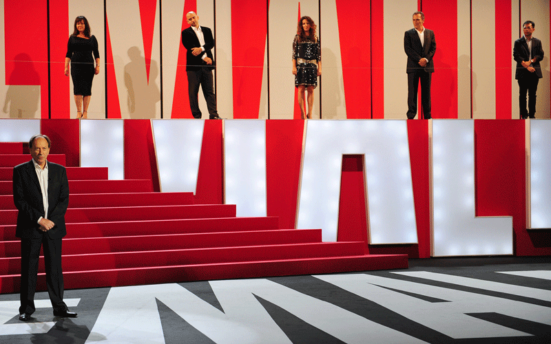 Serbian director Goran Paskaljevic and President of the official jury stands during the opening ceremony of the 58th San Sebastian International Film Festival. (AFP)