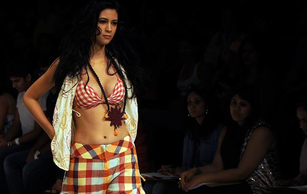 A model showcases a creation by Indian designer Asmita Marwah on the first day of Lakme Fashion Week (LFW) Winter/Festive 2010 in Mumbai. (AFP)