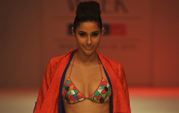 A model displays a creation by Indian designer Nachiket Barve on the second day of Lakme Fashion Week (LFW) Winter/Festive 2010 in Mumbai. (AFP)