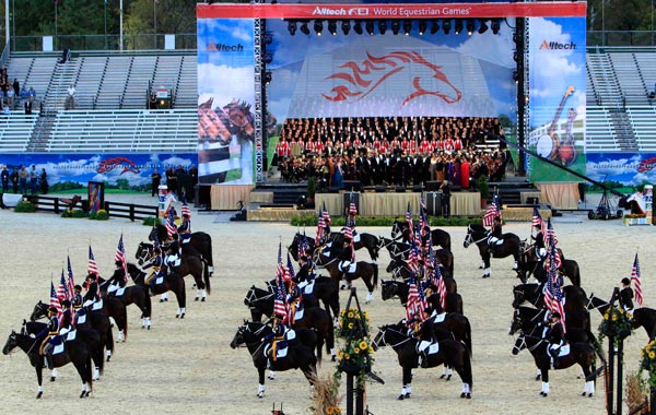 Culver Academy Black Horse Troop performs during the opening ceremony of the World Equestrian Games in Lexington, Kentucky. (REUTERS)