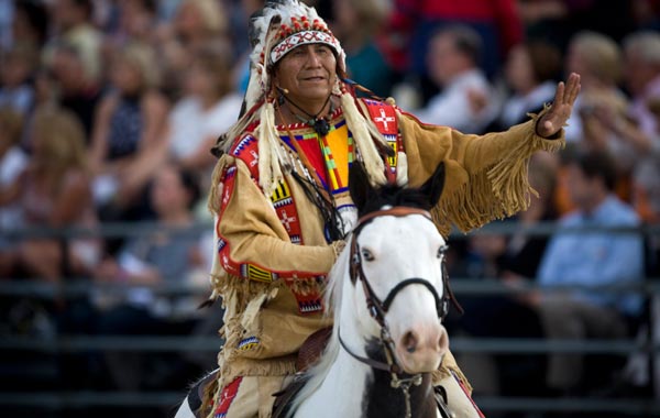 A native American chief departs after blessing the games during the opening ceremony of the World Equestrian Games in Lexington, Kentucky. (REUTERS)