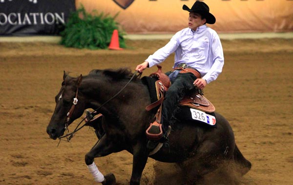 Arnaud Girinon of France riding RS McJac Smoker competes in the team reining competition at the World Equestrian Games in Lexington, Kentucky. (REUTERS)