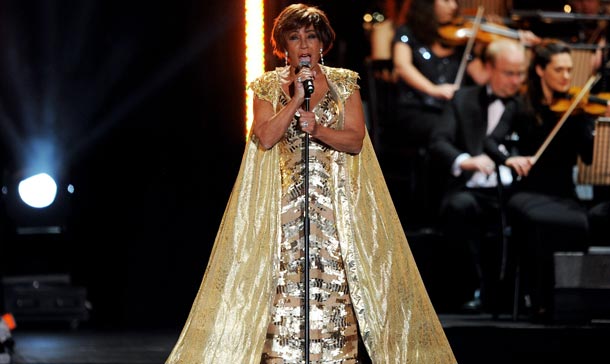 Dame Shirley Bassey performs during Welcome To Wales at Millennium Stadium in Cardiff, Wales. (GETTY IMAGES)