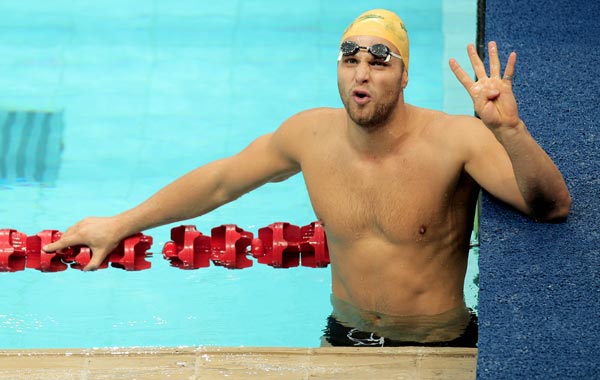 Andrew Lauterstein of Australia warms up during a training session at the Dr. S.P. Mukherjee Aquatics Complex ahead of the Delhi 2010 Commonwealth Games. (GETTY IMAGES)