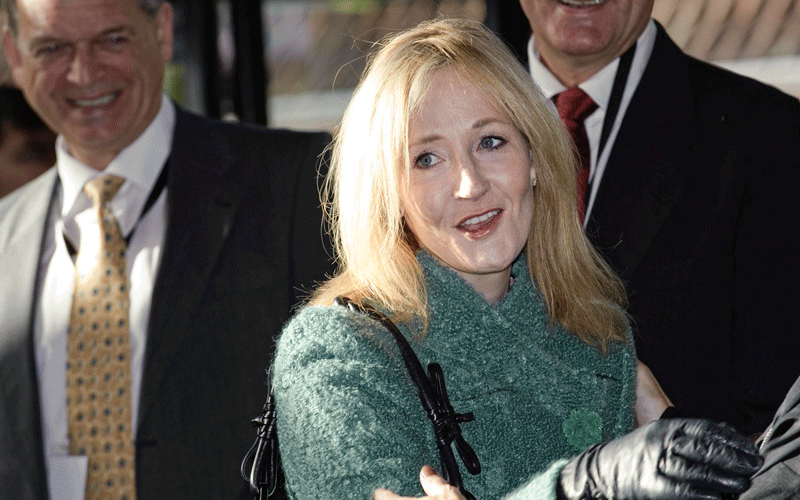 British author J.K. Rowling arrives at Odense Concert Hall where she will receive the H.C. Andersen Literature Prize 2010, in Odense, Denmark. The Danish fairy story teller Hans Christian Andersen (1805-1875) was born in Odense.  (EPA)