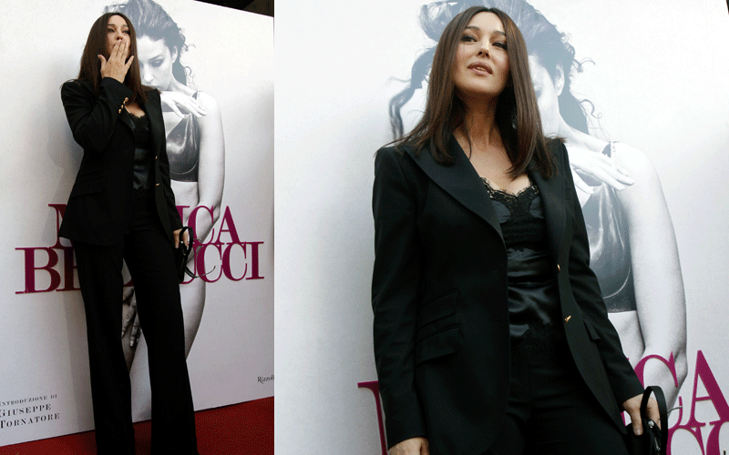 Italian actress Monica Bellucci poses for photographers and blows a kiss on the occasion of the presentation of a photo book with an introduction by Oscar-winning Italian director Giuseppe Tornatore, in Rome, on Saturday. (AP)