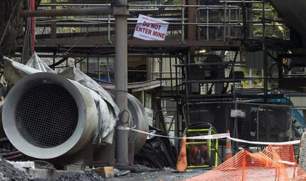 A view of the entrance to the Pike River Coal mine, where 29 workers are trapped inside after an explosion on Friday afternoon. (REUTERS)