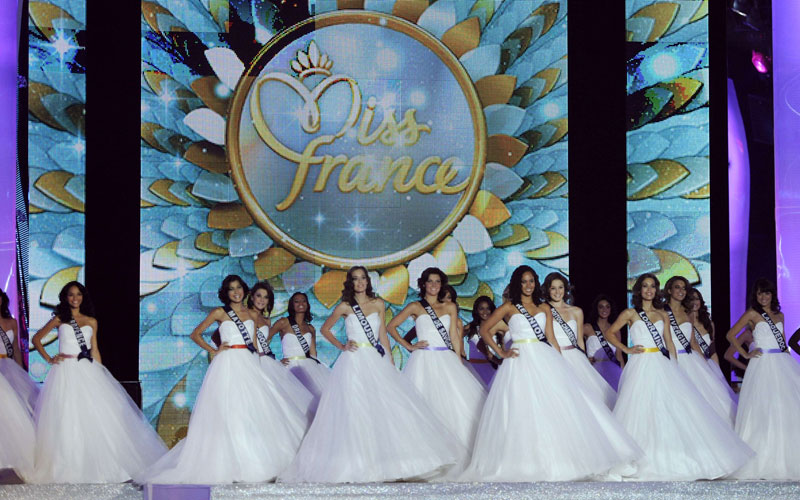 Contenders parade during the 2011 Miss France beauty contest on December 4, 2009 in Caen, northwestern France. (AFP)