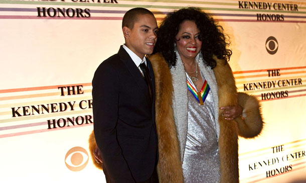 US singer Diana Ross and her son Evan pose on the red carpet of the Kennedy Center Honors gala performance at the Kennedy Center in Washington. (AFP)