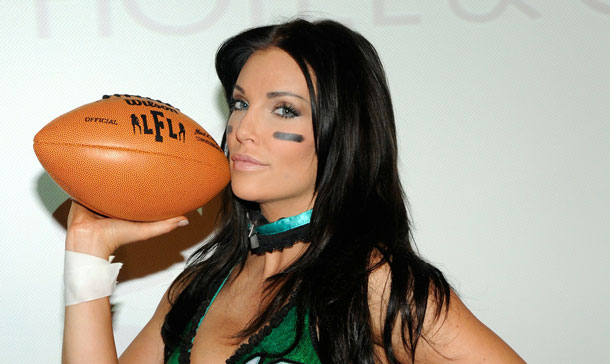 Model/actress Angelica Bridges from the Lingerie Football League's newly-formed Las Vegas team unveils the 2011 Lingerie Bowl official game uniforms at The Sporting House Bar & Grill at the New York-New York Hotel & Casino in Las Vegas, Nevada. Lingerie Bowl VIII will be played at the Thomas & Mack Center in Las Vegas. (AFP)