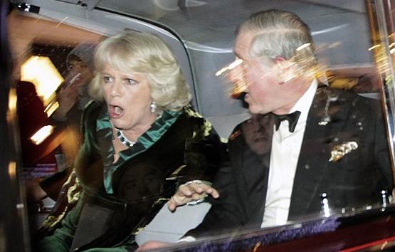 Prince Charles and his wife Camilla react after their car was spattered with paint by protesters while they were on their way to a public engagement in London on Thursday night. They were caught up in London's worst riots in years as students protested a controversial fee increase that divided the UK's coalition government. (AP)