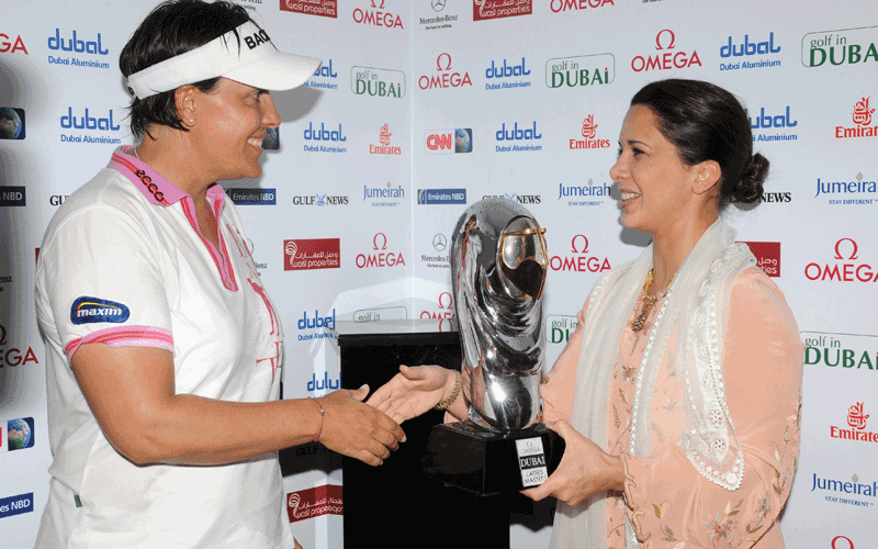 Princess Haya Bint Al Hussein gives away prizes to winners of Dubai Ladies Masters golf tournament in Dubai on Saturday (WAM)