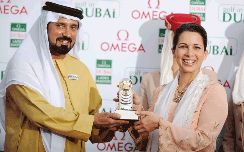 Princess Haya Bint Al Hussein gives away prizes to winners of Dubai Ladies Masters golf tournament in Dubai on Saturday (WAM)