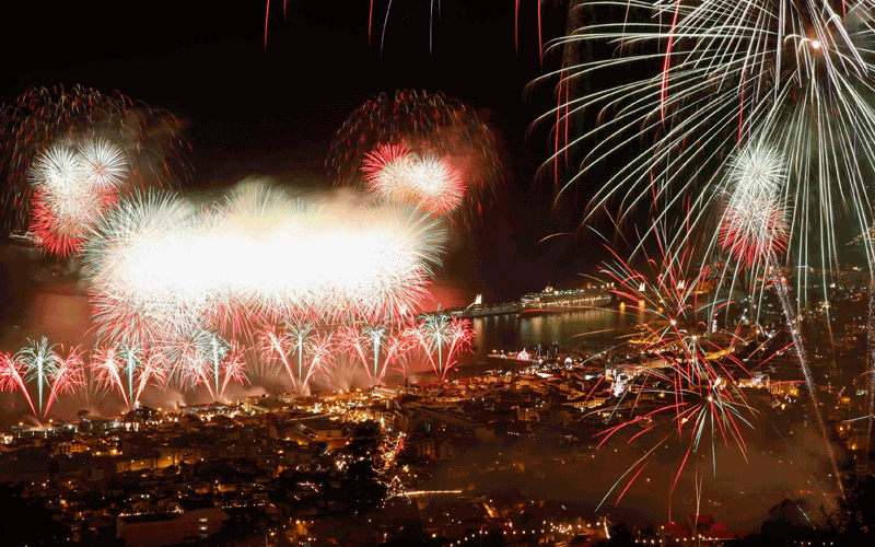 Fire works explode over Funchal Bay in Madeira island during New Year celebrations. (REUTERS)