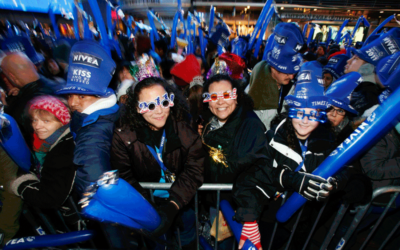 Revellers take part in New Year's Eve celebrations in Times Square in New York. (REUTERS)