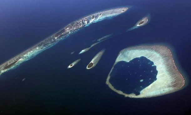 An aerial view shows an atoll in the Maldives. (REUTERS)