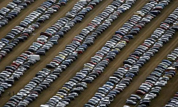 Aerial view of the car park for the 35th Paleo music festival in Nyon, Switzerland. (REUTERS)